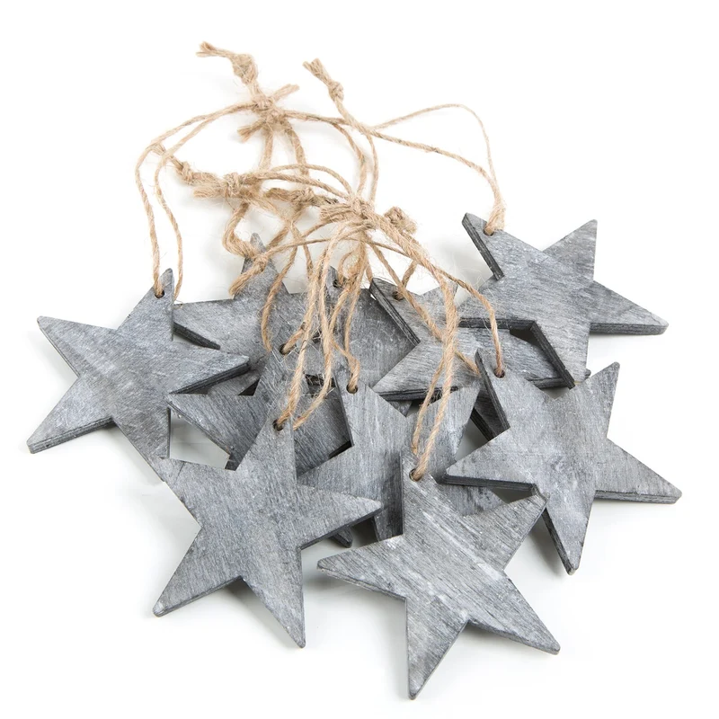 10 Holzsterne grau 10 cm Weihnachtsdekoration