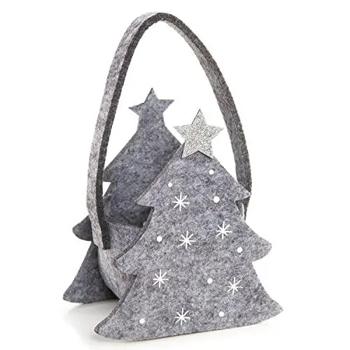 Kleine Filztasche Baum grau silber Weihnachtstasche Geschenktasche 14 cm