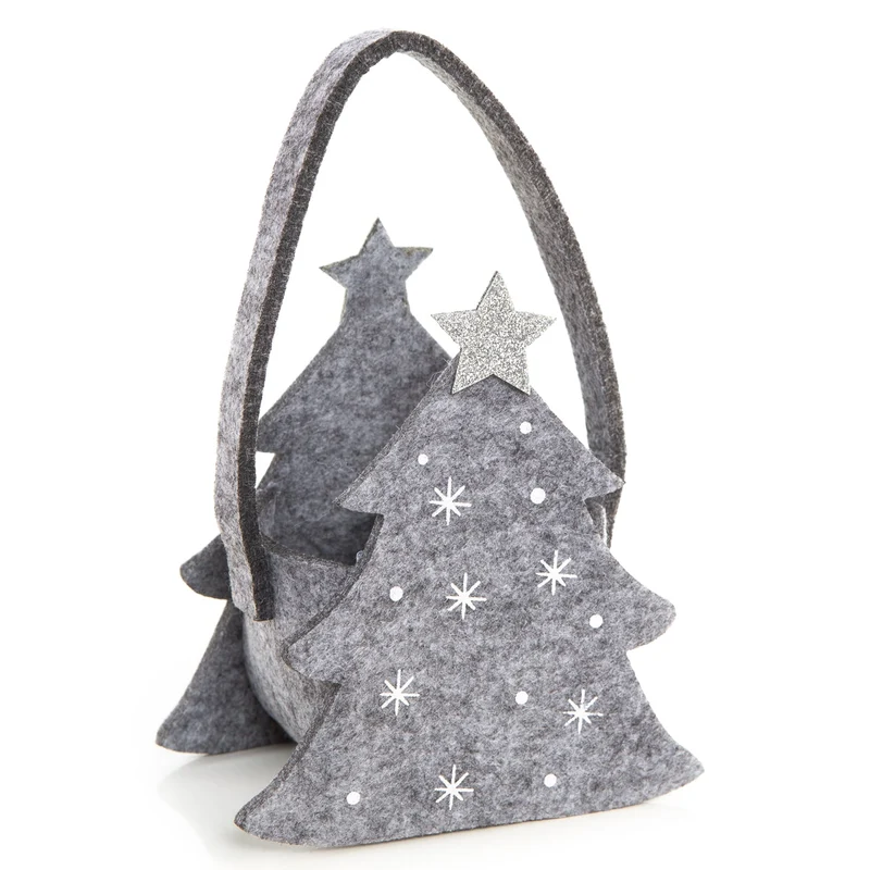 Kleine Filztasche Baum grau silber Weihnachtstasche Geschenktasche 14 cm