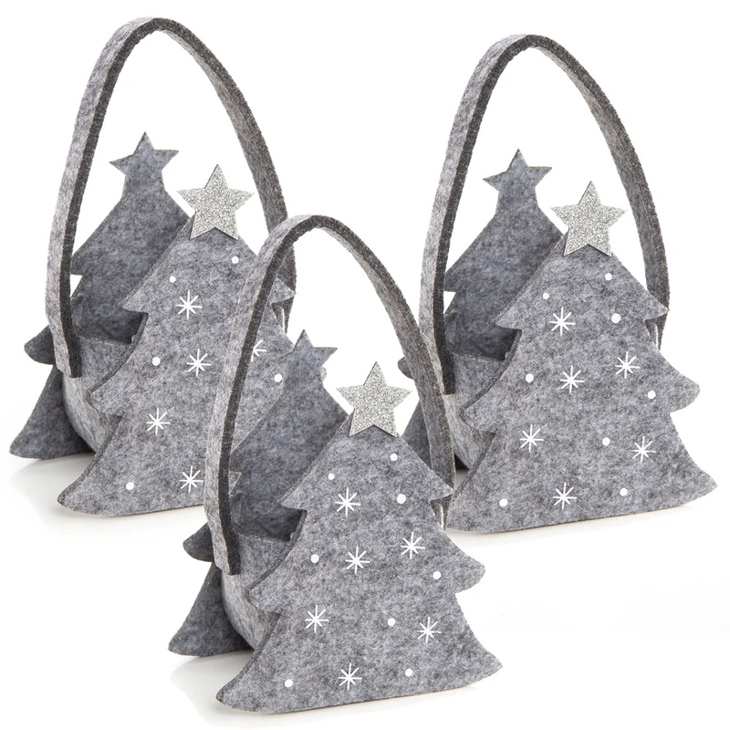 3 kleine Filztasche zum Befüllen Weihnachten grau silber 14 cm
