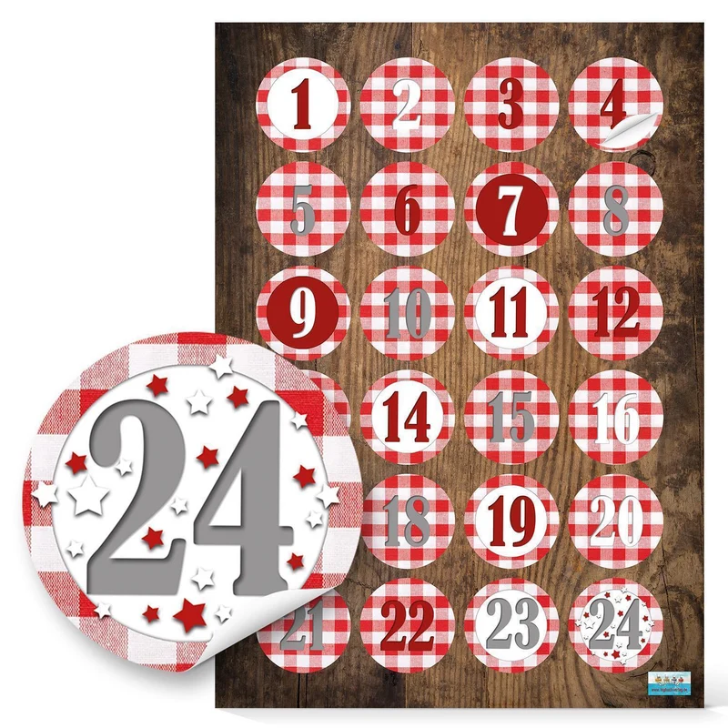 24 DIY Adventskalender Tüten 14 x 22 cm zum selbst Befüllen rot mit Zahlenklammern