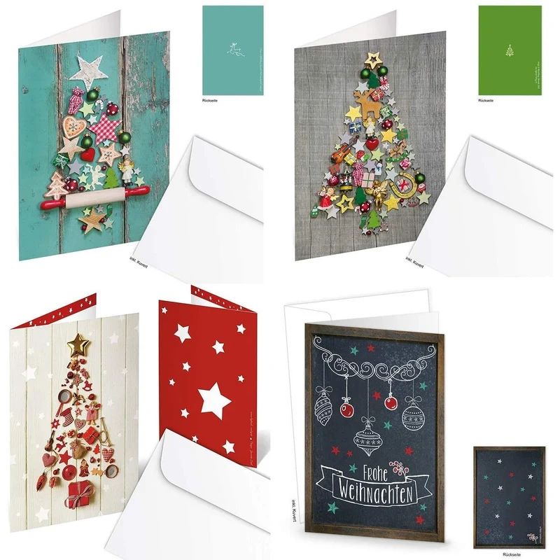 8 Weihnachtskarten Klappkarten mit Umschlag – Weihnachtsbaum Fotomotiv hoch innen blanko