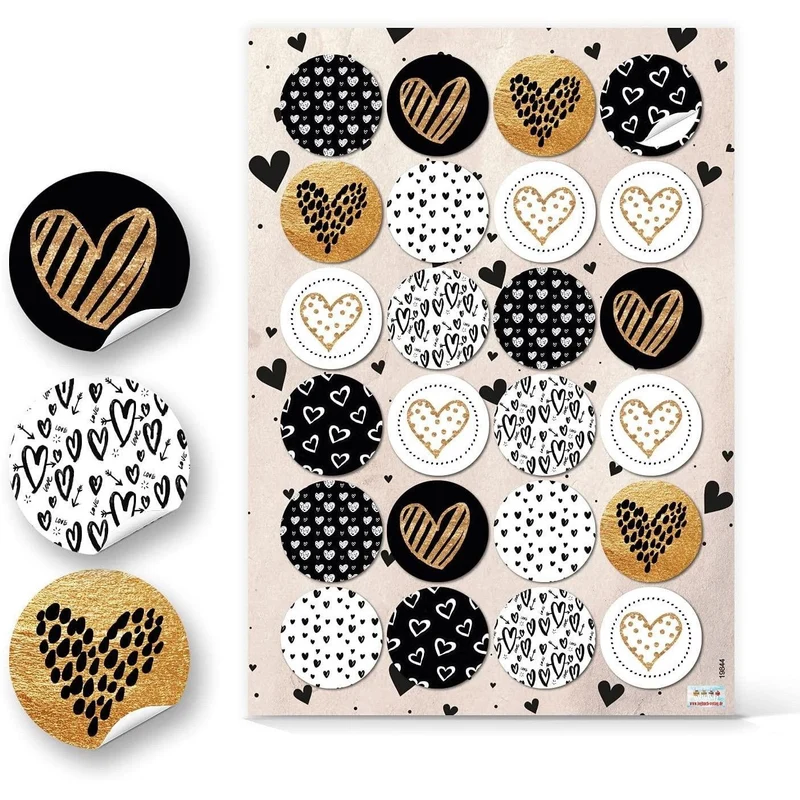 3 x 24 selbstklebende Sticker mit Weihnachtsmotiven - schwarz weiß gold