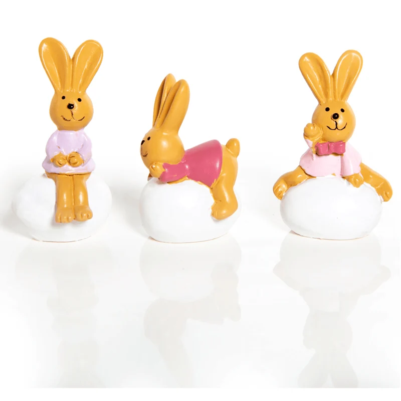 3 süße Osterhasen Ostereier Figuren rosa braun weiß 6 cm