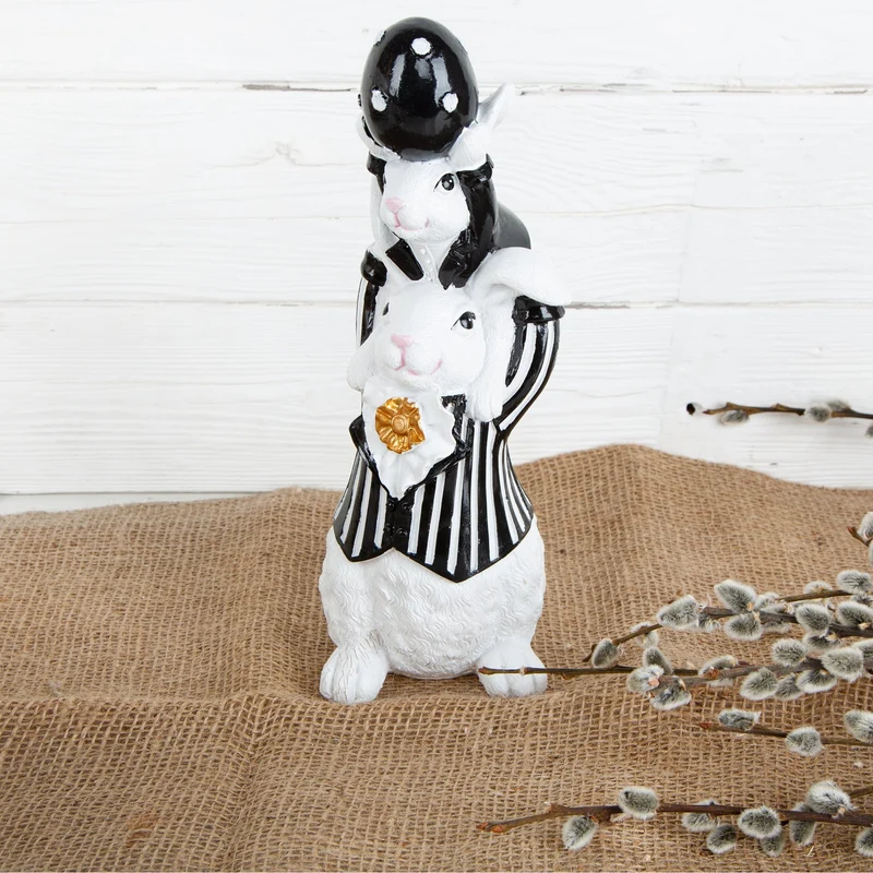 große Ostern Deko Figur Osterhase mit Baby und Osterei 28 cm