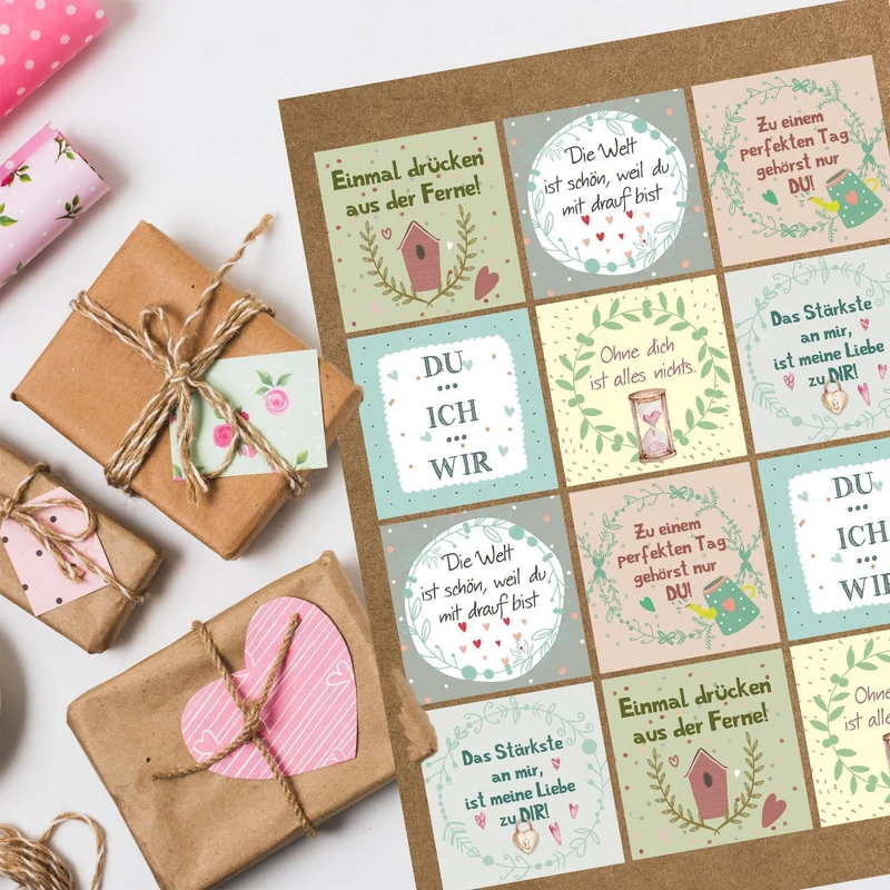 Sprücheaufkleber quadratisch 6 x 6 cm - Geschenkaufkleber für Verpackungen & Briefe