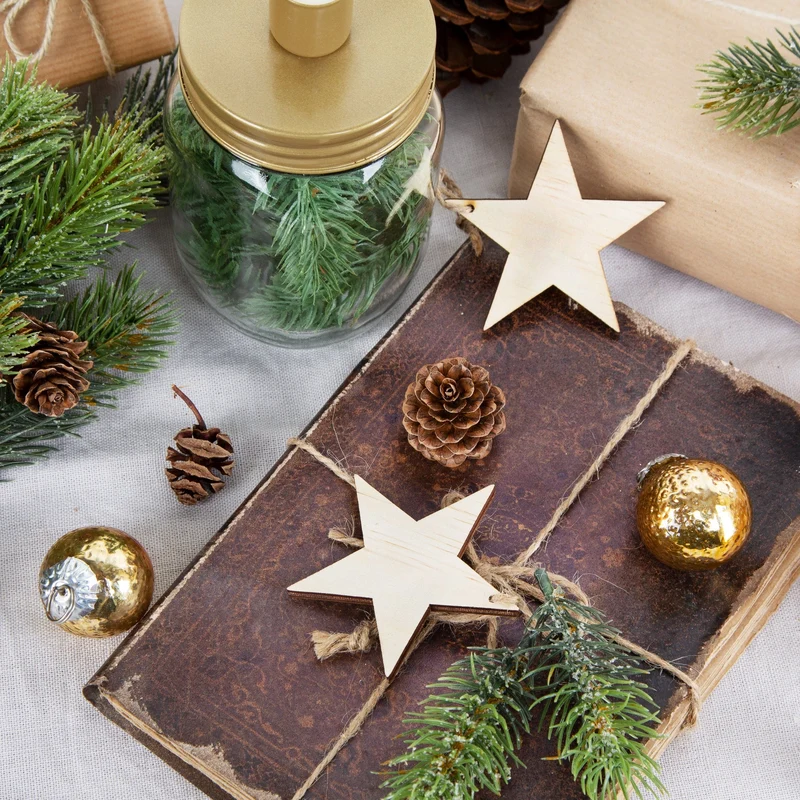10 Holzsterne Stern Weihnachtsanhänger aus Holz 7 cm braun natur
