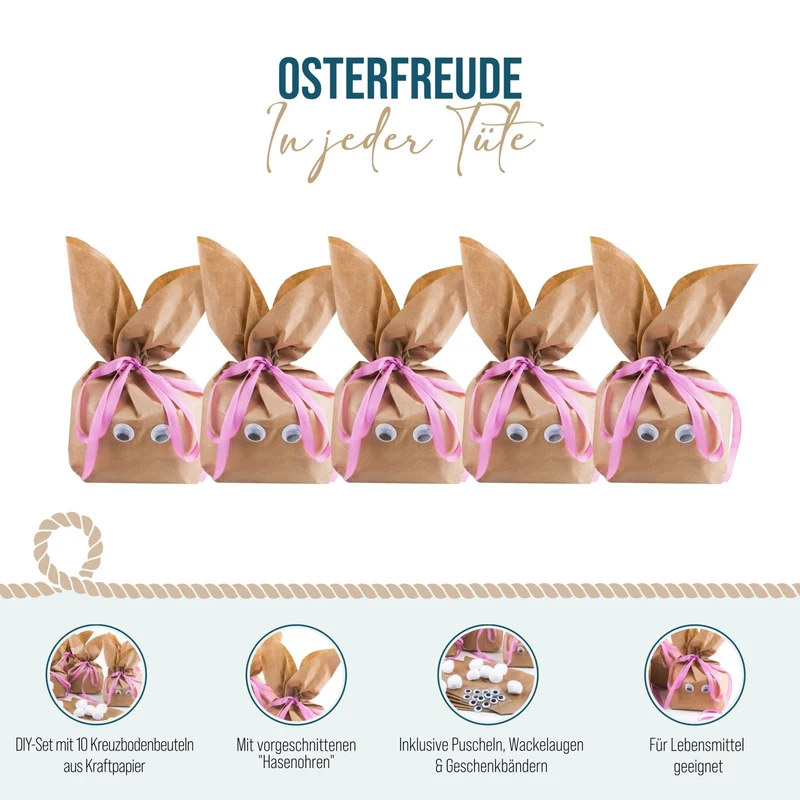 Logbuch-Verlag 10 Ostertüten Osterhasen Tüten in natur braun rosa - Geschenkverpackung Ostern Ostergeschenk - Alternative zum Osternest für Kinder