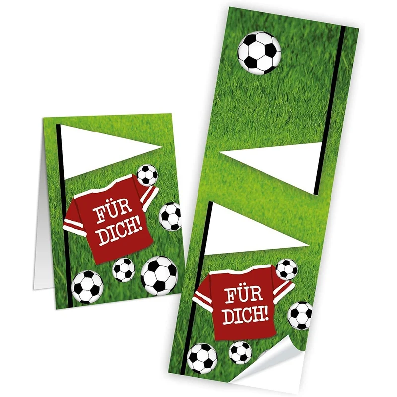 Kraftpapiertüten mit Boden 14 x 22 x 5,6 cm mit Fußball-Aufkleber „Für dich“ beschreibbar