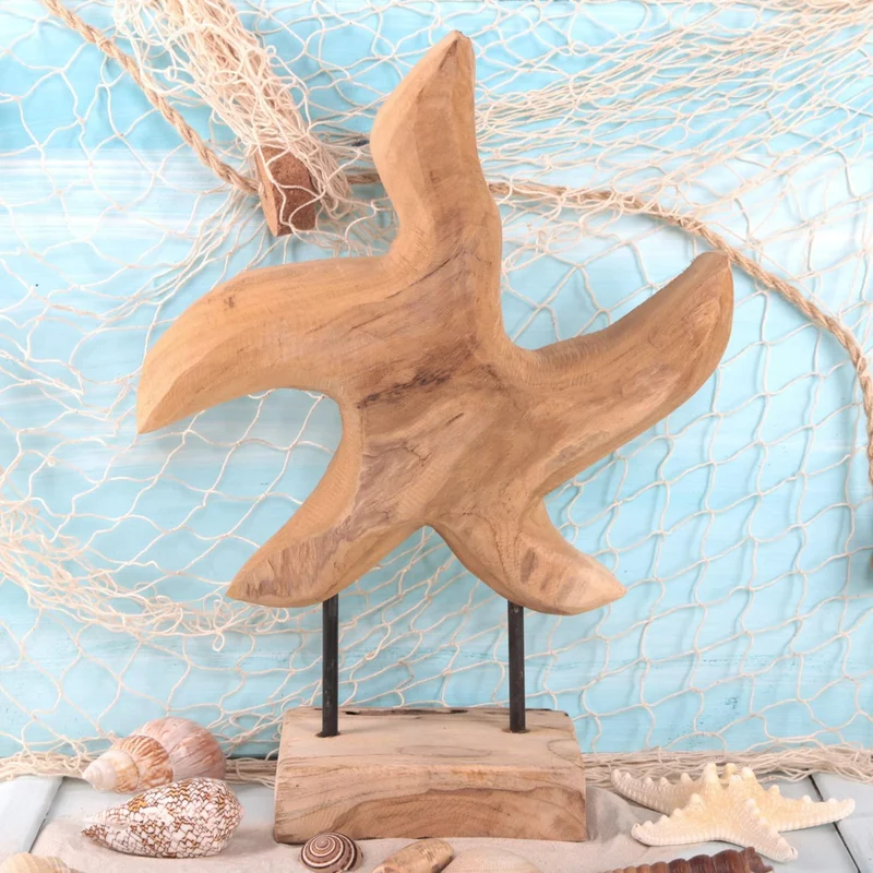 Große Seestern Dekofigur aus Holz 40 x 28 cm - maritime Holzfigur
