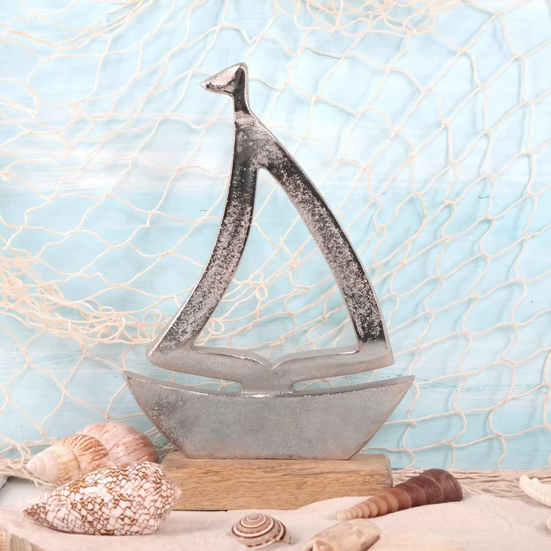 Große Segelboot Dekofigur aus Holz & Metall - Segelschiff Boot Figur