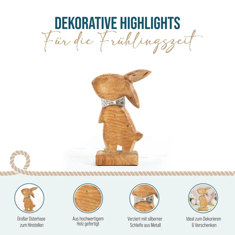 Braune Holzhasen Figur - 23 cm aus Holz - Osterdekoration Osterhase