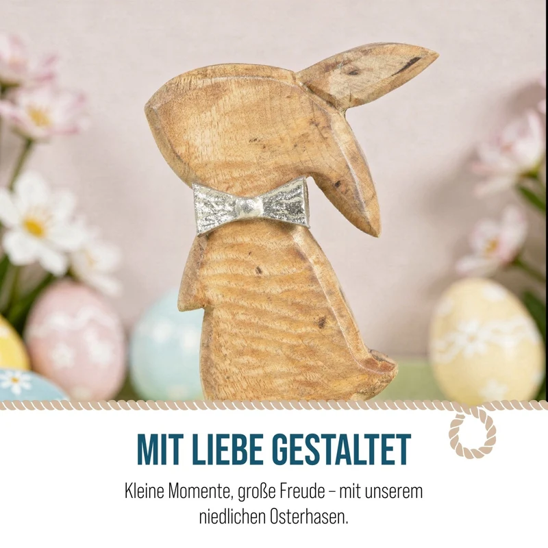 Braune Holzhasen Figur - 23 cm aus Holz - Osterdekoration Osterhase