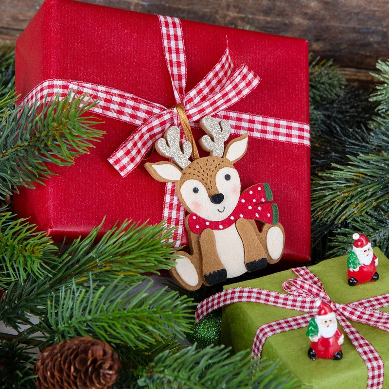 6 kleine Rentier Weihnachtsanhänger aus Filz Christbaumschmuck bruchsicher