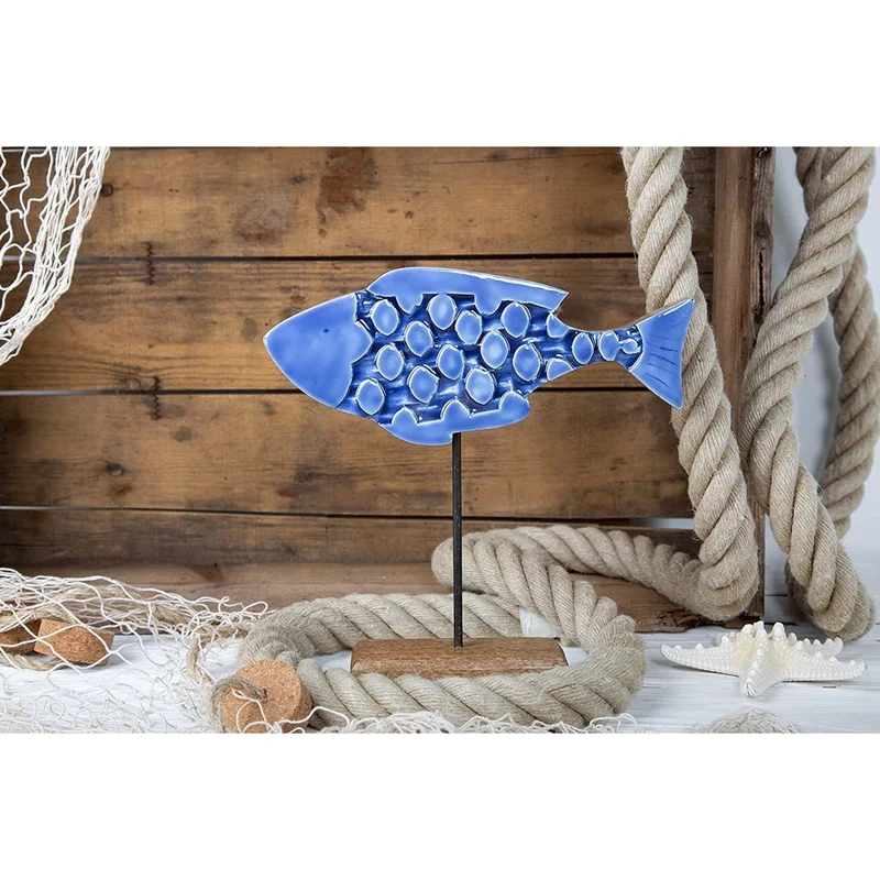 Deko Set maritim: Fisch + Seepferdchen Figur in blau