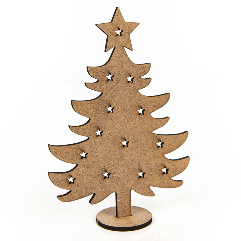 10 Weihnachtskarten DIN A6 Klappkarten mit Umschlag – Weihnachtsbaum grau-bunt mit Mini-Weihnachtsbaum aus Holz