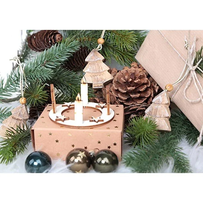 3 Weihnachtskarten DIN A6 Klappkarten mit Umschlag – grün-grau mit Mini-Adventskranz aus Holz