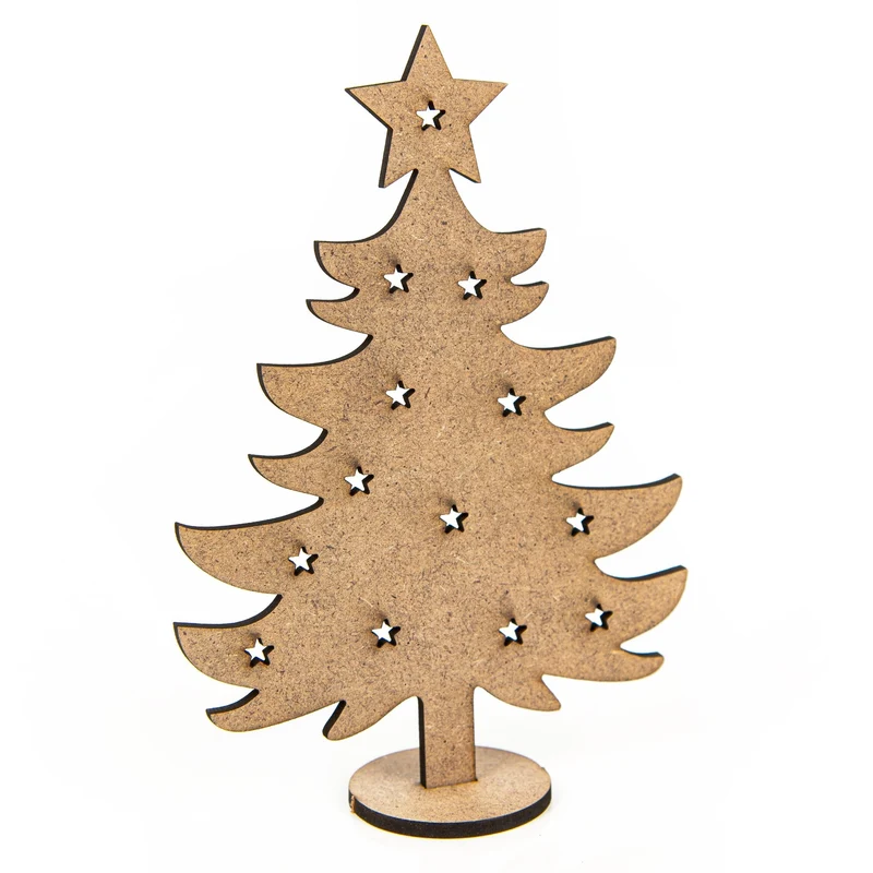 3 Weihnachtskarten DIN lang Klappkarten mit Umschlag – rot-weiß-grau mit Mini-Weihnachtsbaum aus Holz