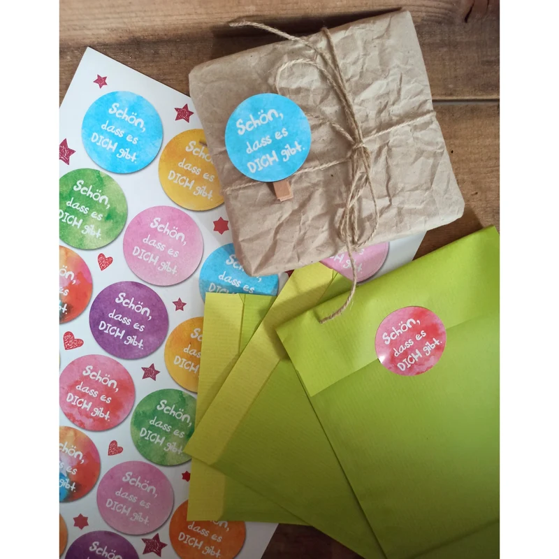 Logbuch-Verlag 24 bunte runde Aufkleber SCHÖN DASS ES DICH GIBT 4 cm Sticker Etiketten Verpackung Geburtstag Freunde Familie Kinder Geschenk Muttertag