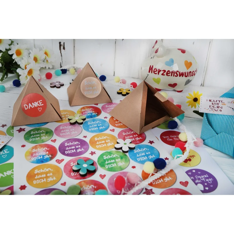 Logbuch-Verlag 24 bunte runde Aufkleber SCHÖN DASS ES DICH GIBT 4 cm Sticker Etiketten Verpackung Geburtstag Freunde Familie Kinder Geschenk Muttertag