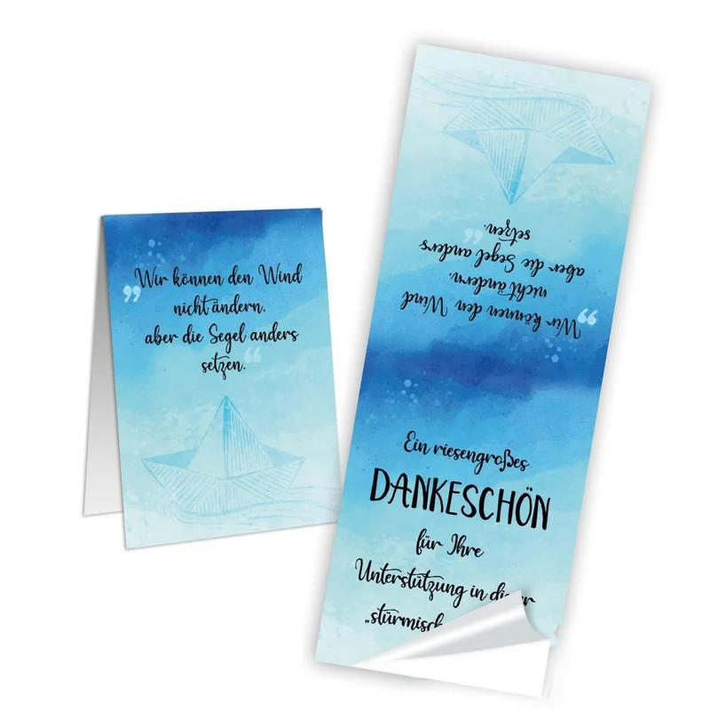 Kraftpapiertüten mit Boden 16,5 x 26 x 6,6 cm mit Aufkleber „Dankeschön“ türkis-blau