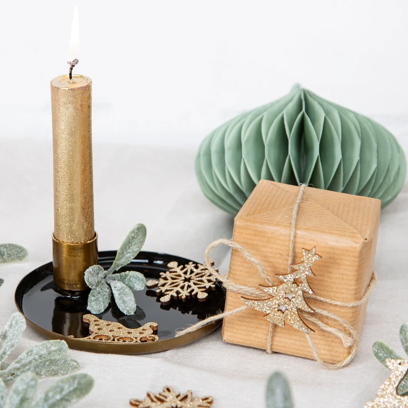 36 kleine weihnachtliche Streuteile aus Holz - gold glitzernd