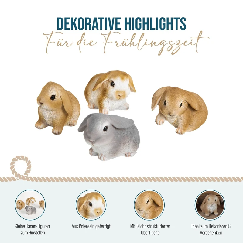 4 Osterhasen Figuren braun grau Ostern Deko - zum Hinstellen