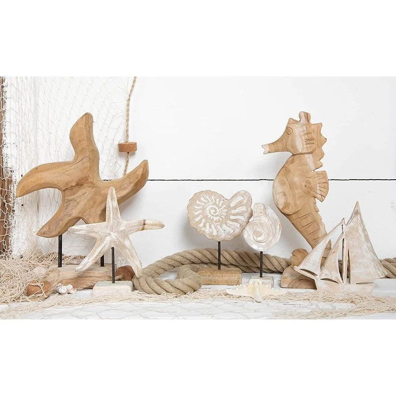 Holzschiff Figur weiß beige gekalkt - Segelschiff Deko aus Holz