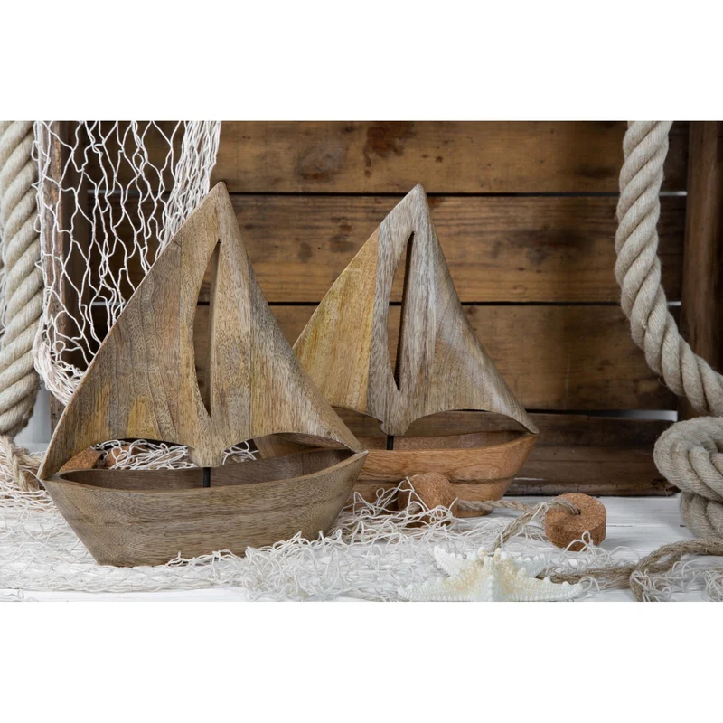 Holzschiff Figur 28 cm braun zum Hinstellen - aus Holz