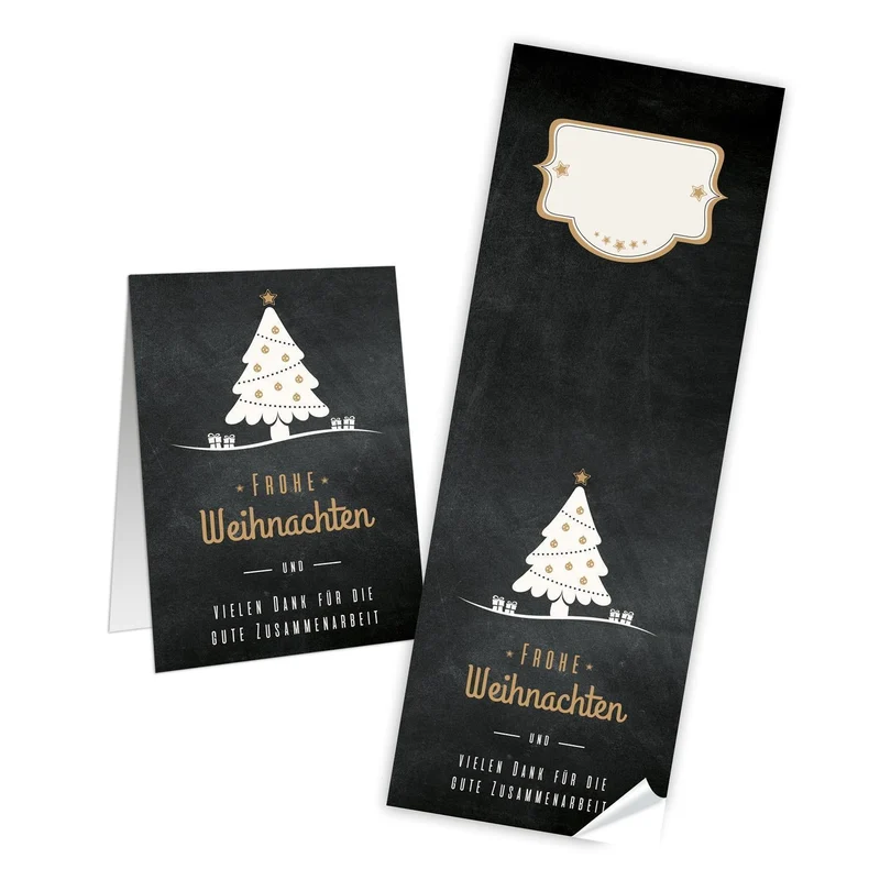 Kraftpapiertüten mit Boden 19 x 29,5 x 7,5 cm mit Aufkleber „Frohe Weihnachten“ schwarz-weiß-gold