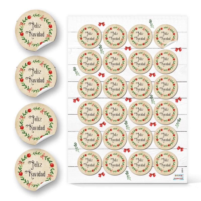 Logbuch-Verlag 24 Weihnachtsaufkleber Feliz Navidad - Weihnachtssticker mit Text spanisch Ø 4 cm