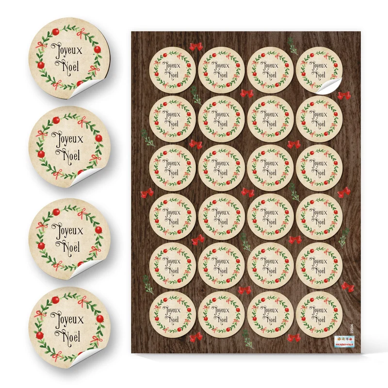 Logbuch-Verlag 24 Weihnachtsaufkleber Joyeux Noël - Weihnachtssticker mit Text französisch Ø 4 cm