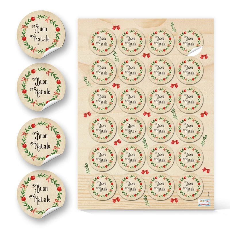 Logbuch-Verlag 24 Weihnachtsaufkleber Buon Natale - Weihnachtssticker mit Text italienisch Ø 4 cm