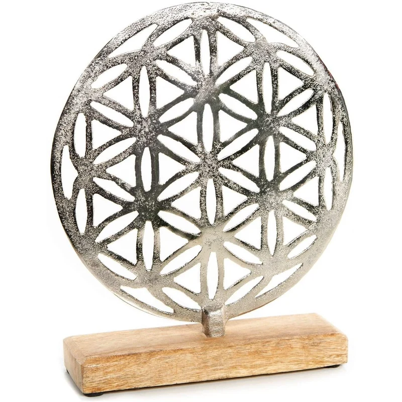 Lebensblume Figur zum Hinstellen aus Holz & Metall Silber braun - 24 cm