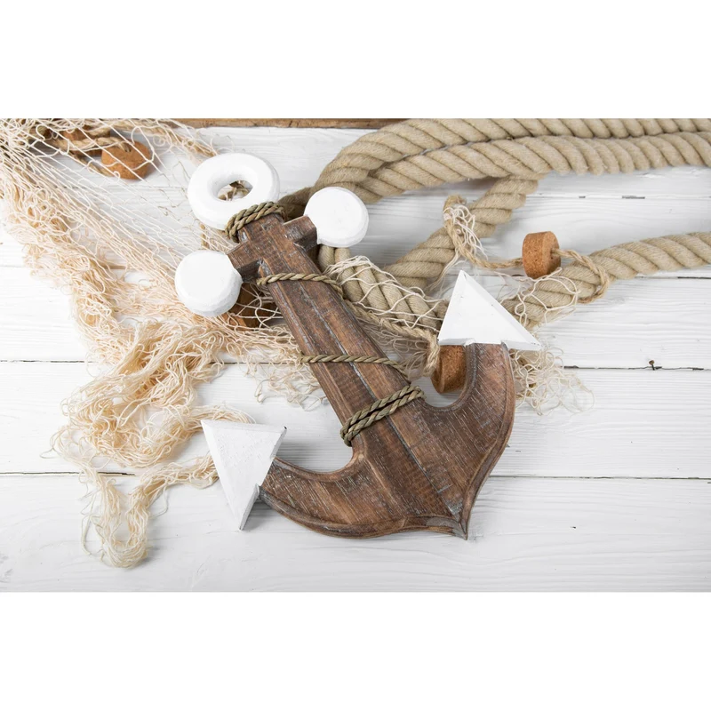 Großer Anker aus Holz braun weiß - Wandanker zum Aufhängen - 38 cm