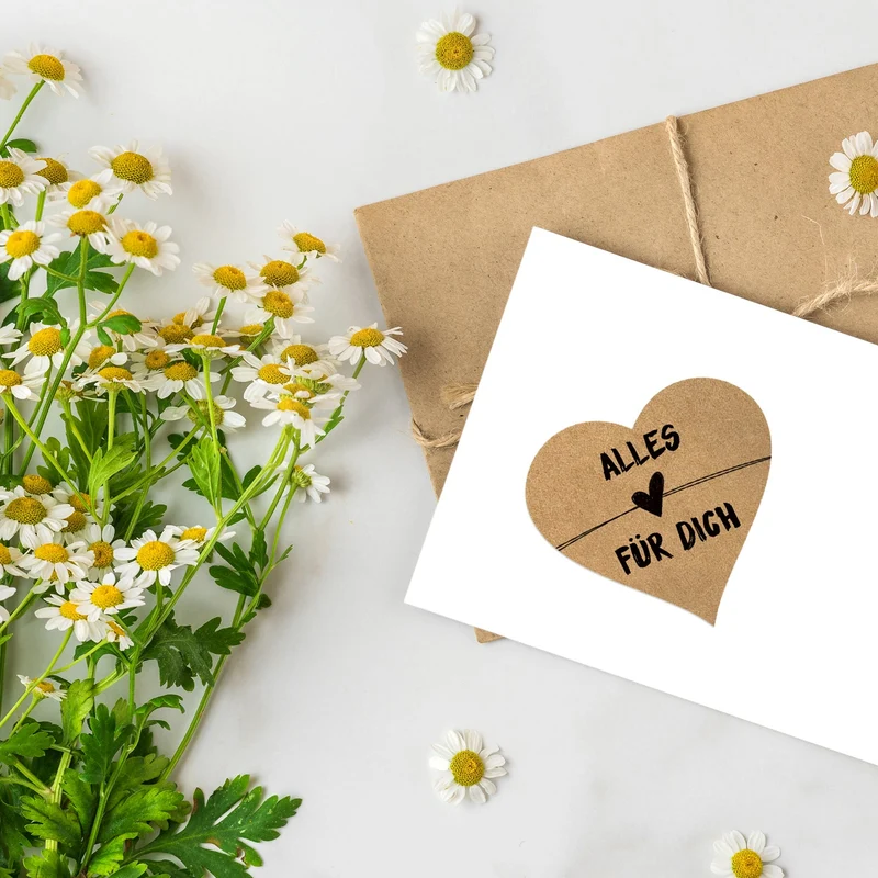 200 Herzen Aufkleber auf Rolle mit Text ALLES LIEBE FÜR DICH