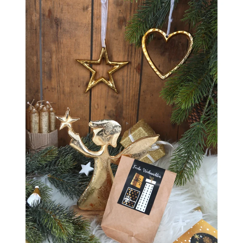 Engel Figur gold braun aus Metall & Holz - Engelfigur Weihnachten 20 cm