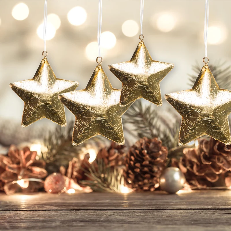 6 kleine Sterne gold aus Metall - Weihnachtssterne zum Aufhängen