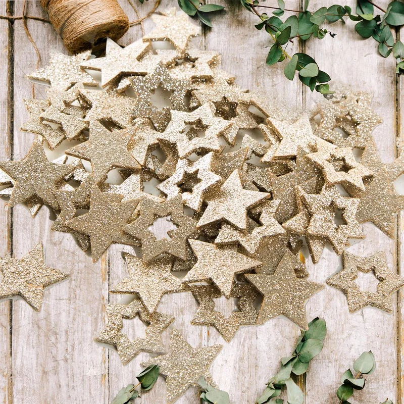 72 kleine glitzernde Sterne aus Holz - zum Basteln & Verzieren