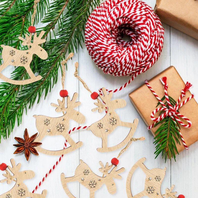 5 Schaukelpferd Weihnachtsanhänger 7,5 cm natur braun mit Schnur