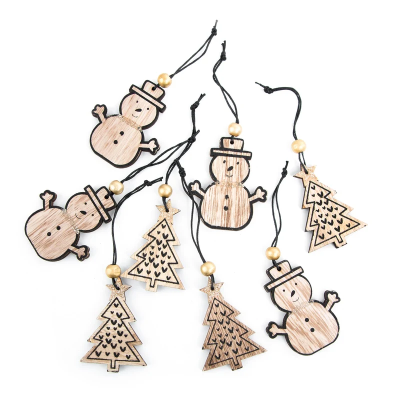 8 Weihnachtsanhänger Natur braun schwarz Scheemann + Baum 6 cm mit Schnur zum Aufhängen