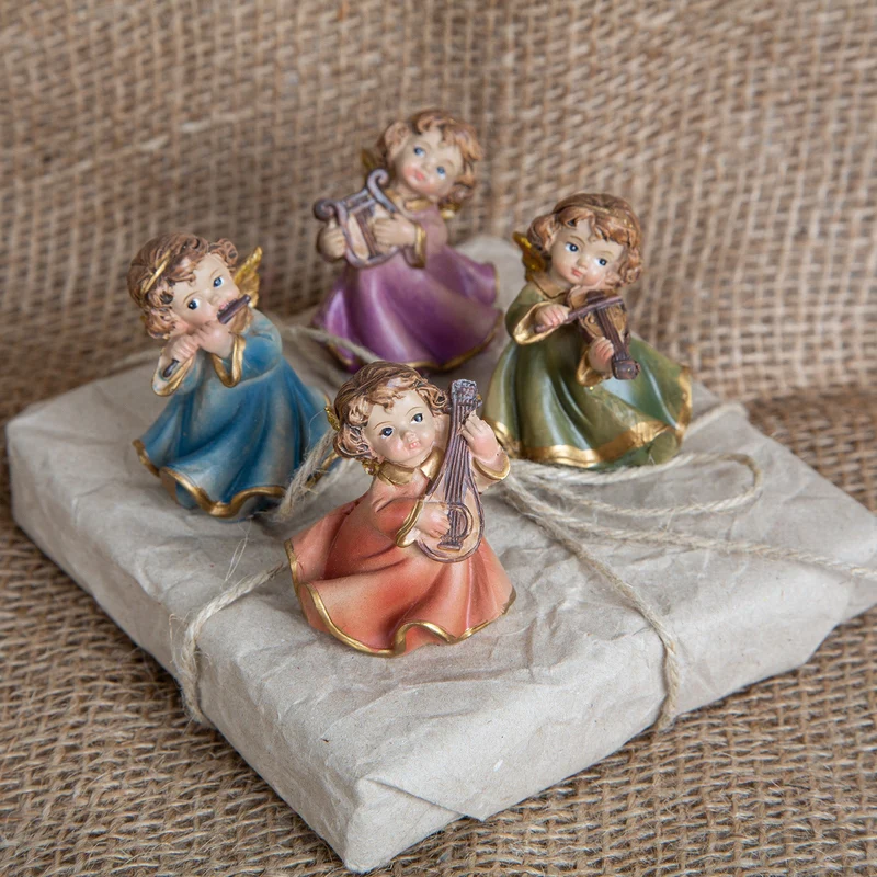 4 Engel Figuren bunt mit Instrumenten 5 cm