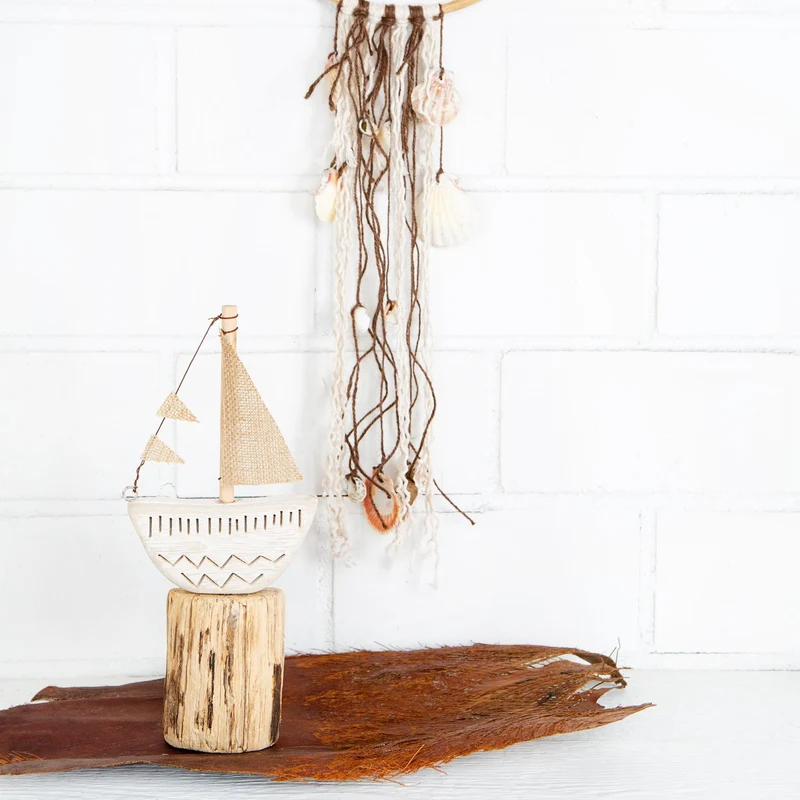 Holzschiff natur braun 30 cm - Segelboot Figur maritim