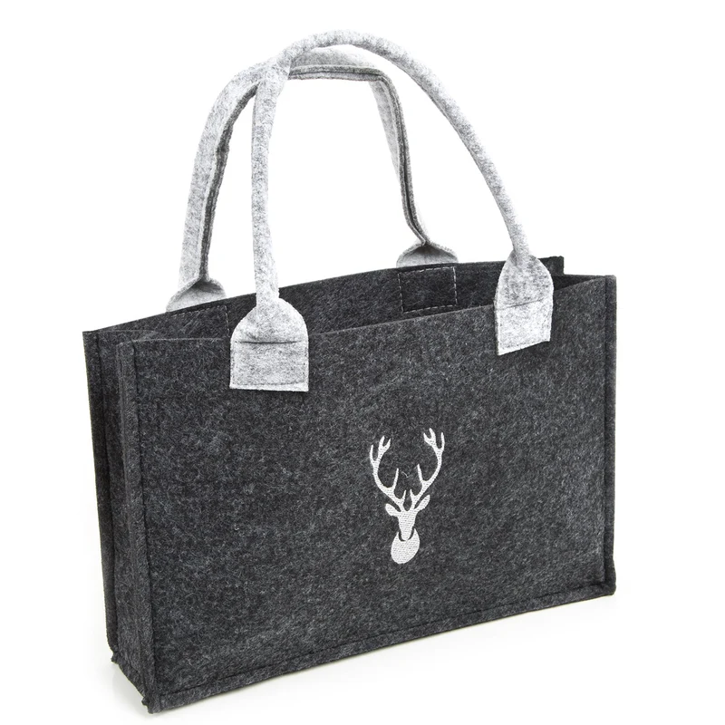 Filztasche mit Hirsch-Motiv grau – Geschenktasche 29 x 20 x 7,5 cm