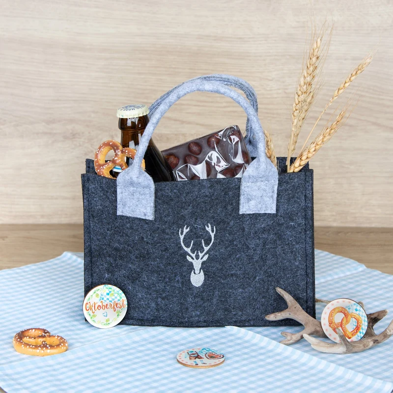 Filztasche mit Hirsch-Motiv grau – Geschenktasche 29 x 20 x 7,5 cm
