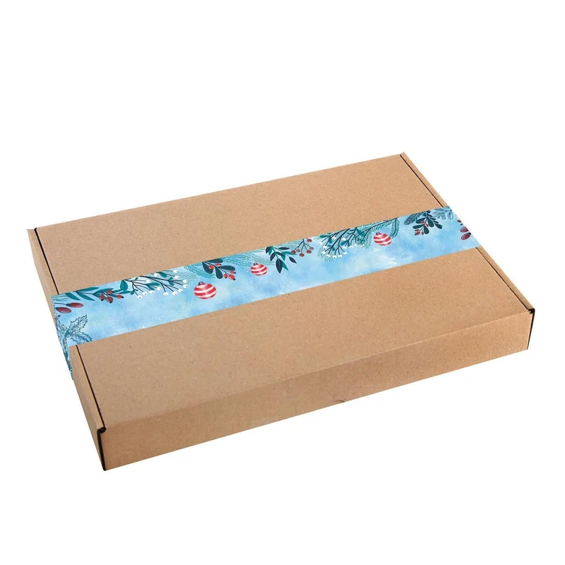 Weihnachtsbanderole Weihnachtskugeln blau türkis rot 5 x 42 cm