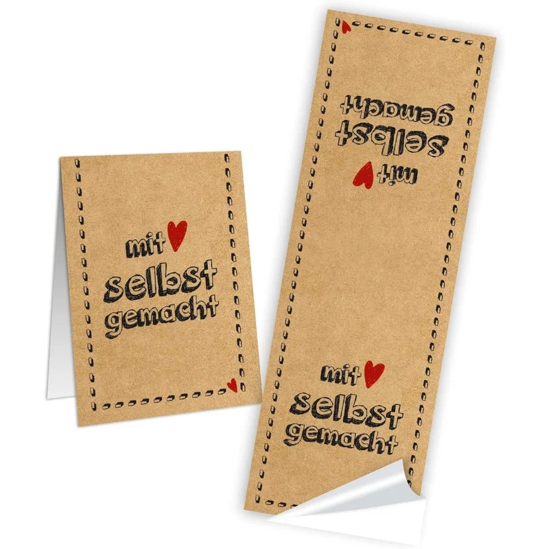 Blockbodenbeutel braun mit Sichtfenster 8,5 x 5 x 26,5 cm mit Banderolen „Mit Liebe selbstgemacht“