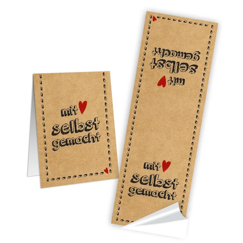 Blockbodenbeutel schwarz mit Sichtfenster 8,5 x 5 x 26,5 cm mit Banderolen „Mit Liebe selbstgemacht“