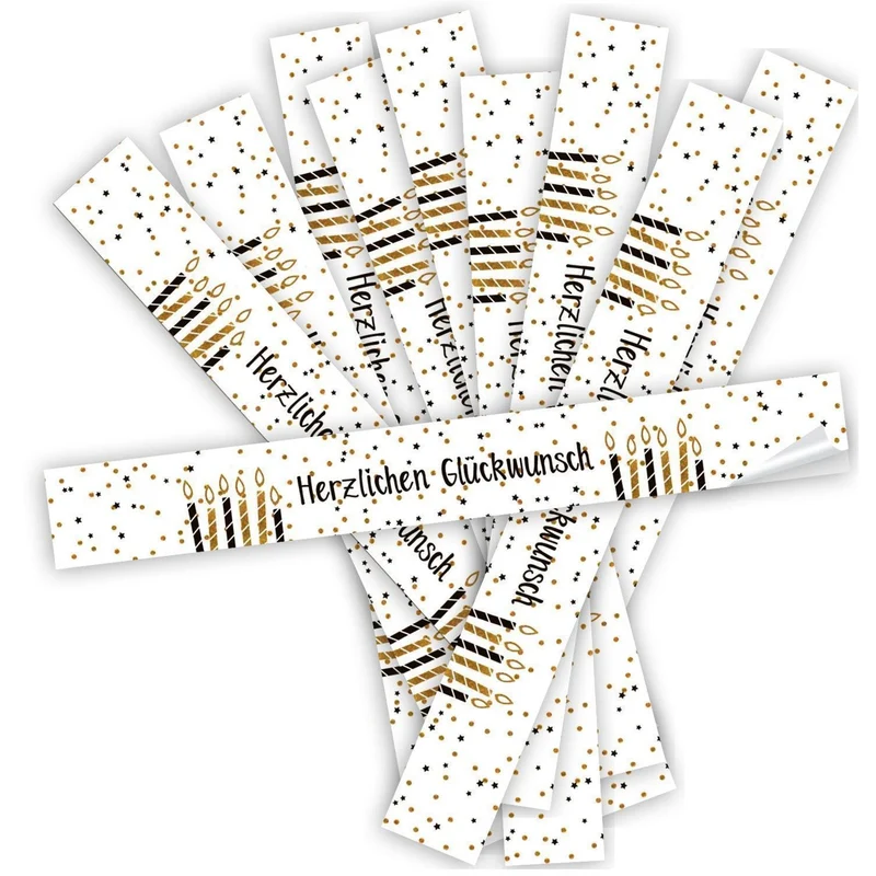 20 XXL Geschenkaufkleber GLÜCKWUNSCH & zum Beschriften - 5 x 42 cm - 4 verschiedene Desings