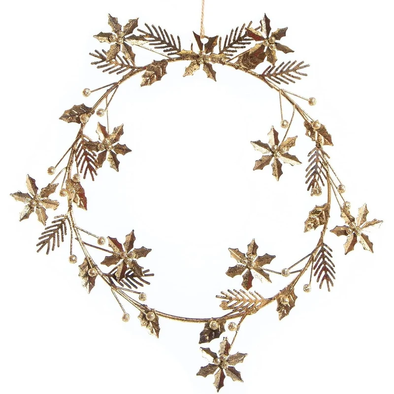 Weihnachtlicher Türkranz aus Metall Gold mit Glitzer - 25 cm